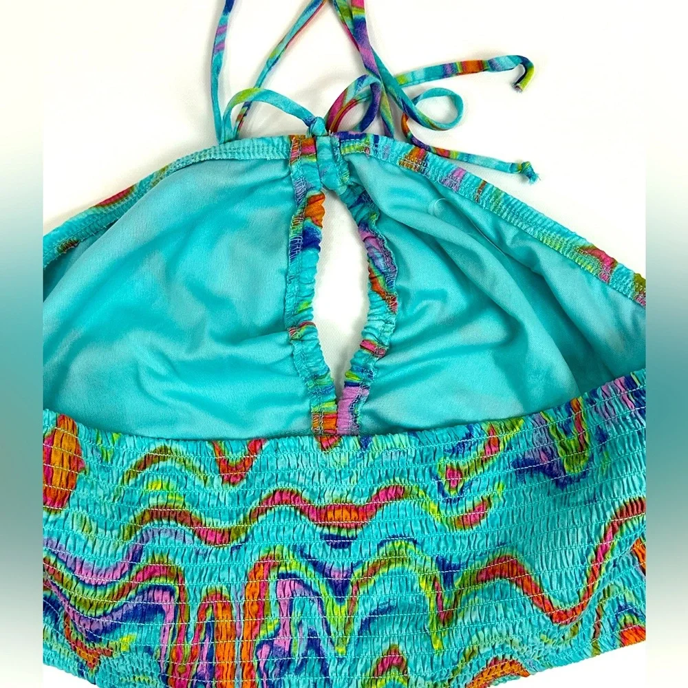 Wild fable Aqua Blue Swirl Keyhole Halter Bandeau Top Elastic Back XXL